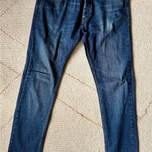 Topman Blue Skinny Jeans with Lived-In Look